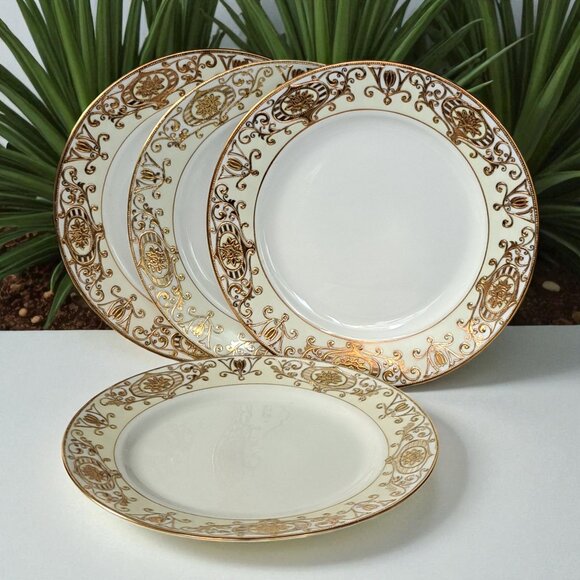 Noritake 175 Luncheon Plate 8 1/4” Round Gold Christmas Ball Set of Four - Picture 5 of 12